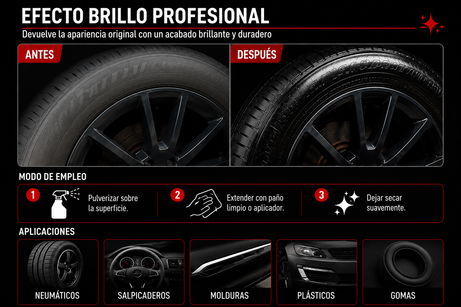 THARAL Brillo Rojo | Abrillantador Profesional para Salpicaderos y Plásticos - Imagen 3