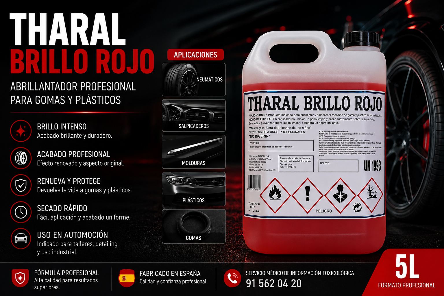 THARAL Brillo Rojo | Abrillantador Profesional para Salpicaderos y Plásticos - Imagen 4