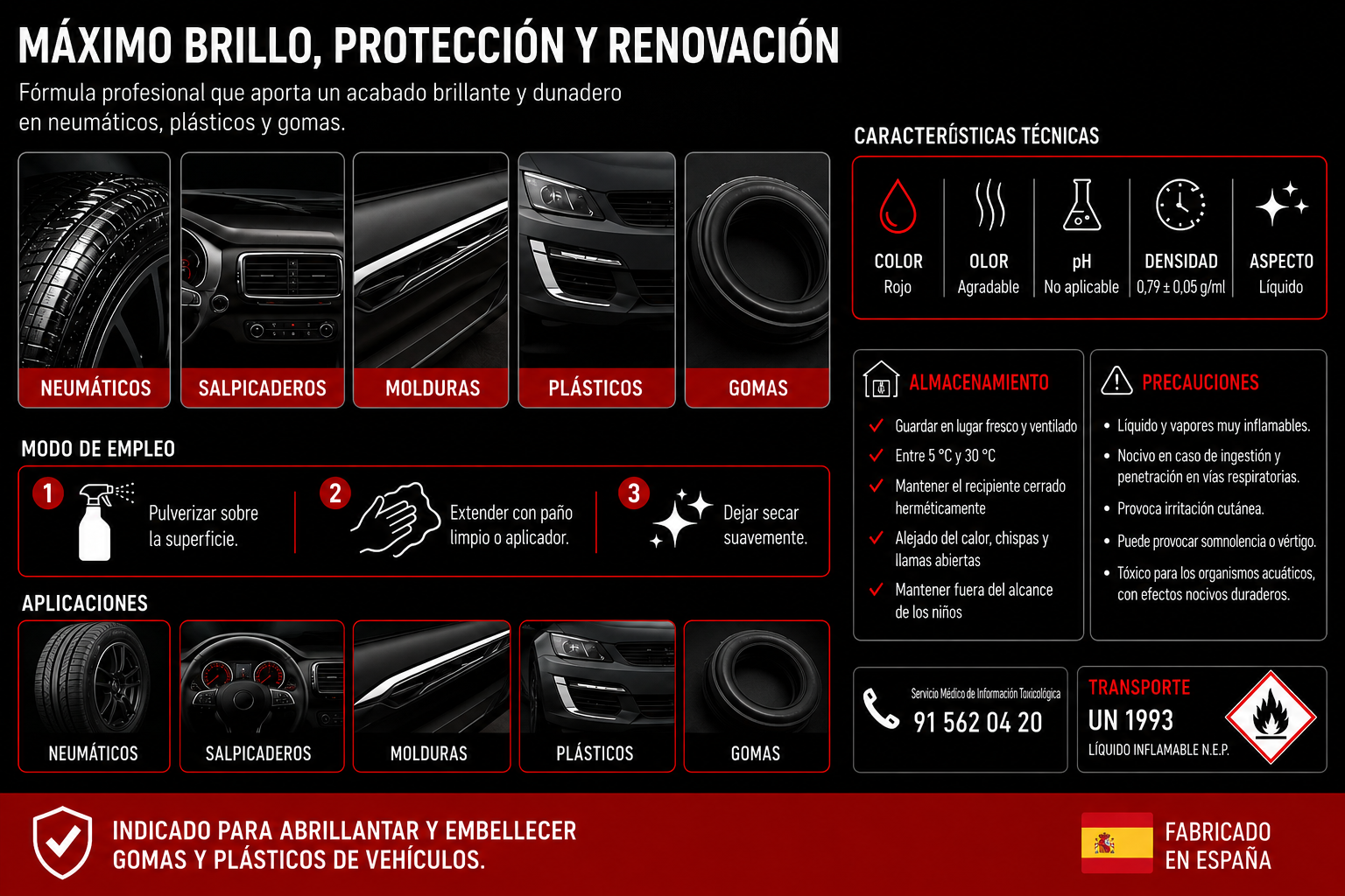 THARAL Brillo Rojo | Abrillantador Profesional para Salpicaderos y Plásticos - Imagen 5